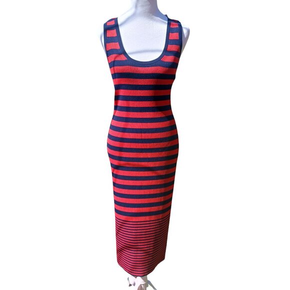 Michael Kors Dresses & Skirts - Michael Kors, NWT, Navy and Red Striped, Ribbed Knit, Tank Dress, Large , Midi